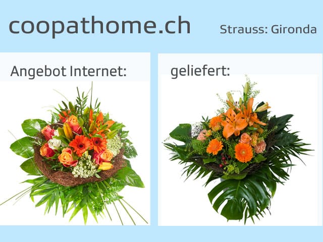 Vergleich Blumensträusse Angebot und tatsächliche LIeferung.