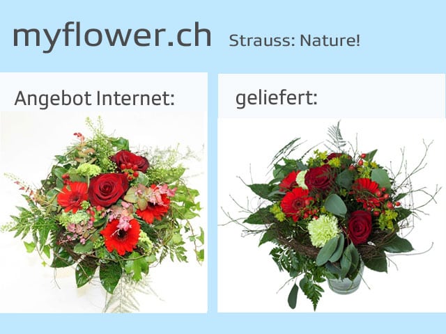 Vergleich Blumensträusse Angebot und tatsächliche LIeferung.