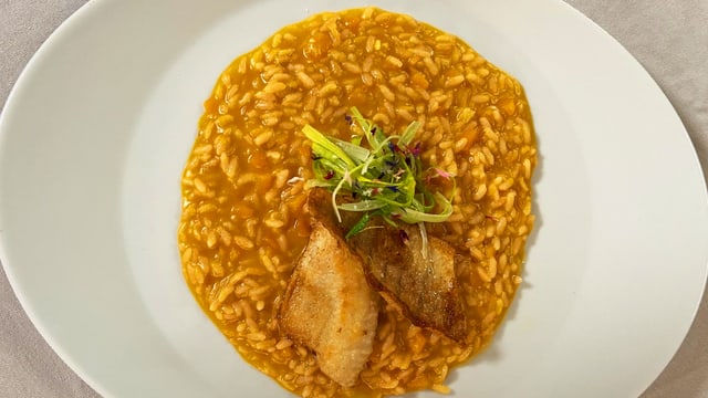 Foto von Landfrau Johannas «Kürbisrisotto mit Eglifilet».