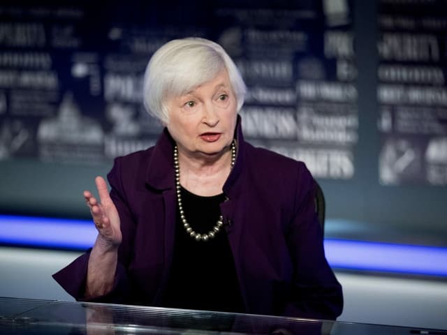 Janet Yellen speaks in a television interview. 