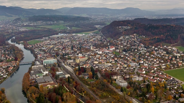 Blick ostwärts über Schönenwerd mit dem Bally-Area.