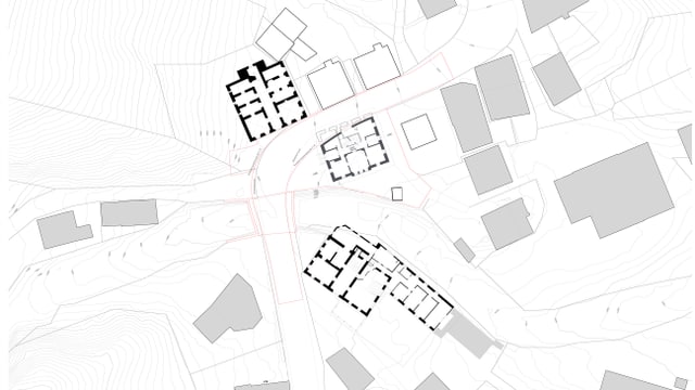 Situationsplan: Die Strassenanpassung in Mulegns