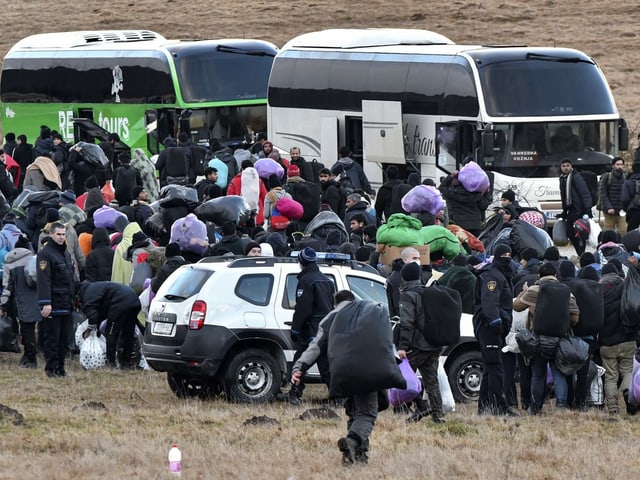 Buses with a lot of people