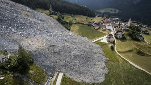 Schutthaufen und Dorf