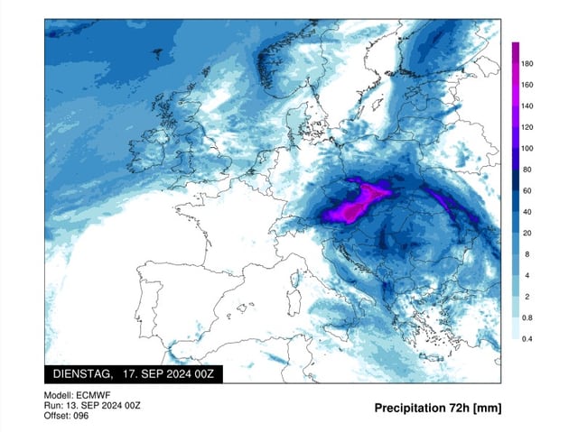 Niederschlagskarte Europas für 72 Stunden, 17. Sep 2024