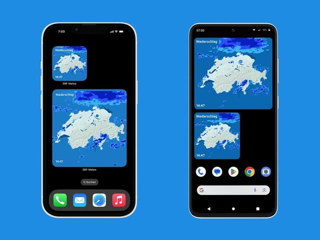 Bild von zwei Mobiltelefonen mit Meteo Widgets