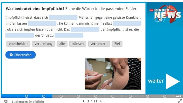 Screenshot der Quiz-Seite