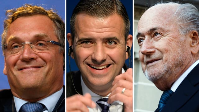 Jérôme Valcke, Markus Kattner und Joseph Blatter im Bild von Links nach Rechts. 