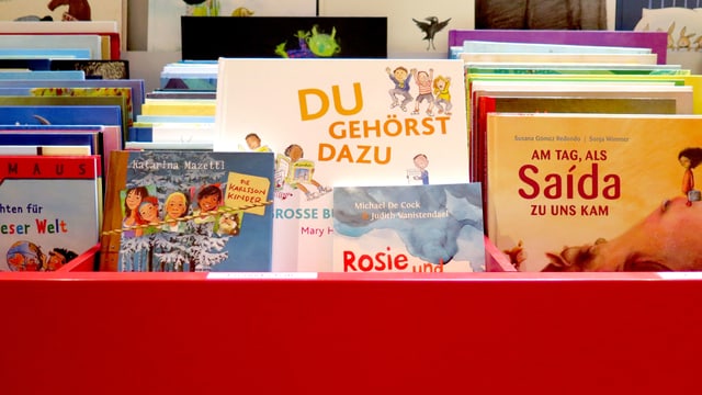 Ein Regal im Kinderbuchladen Zürich.