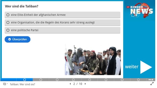 Ein Ausschnitt des Quiz zu den Kinder-News