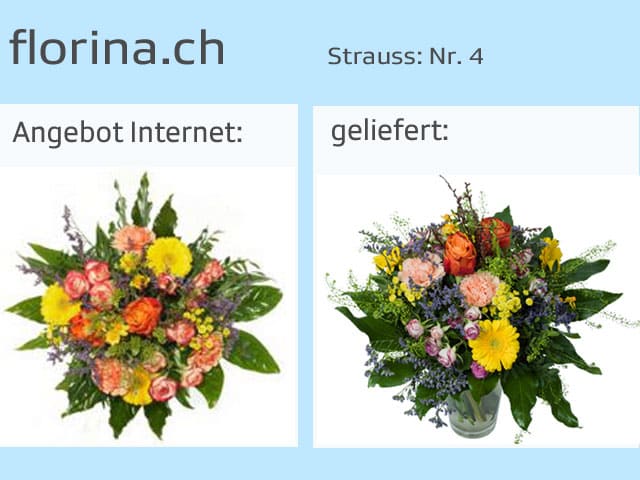 Vergleich Blumensträusse Angebot und tatsächliche LIeferung.