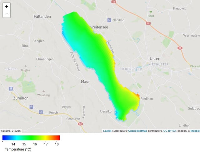 Der Greifensee, bei Maur kühl, bei Uster wärmer.