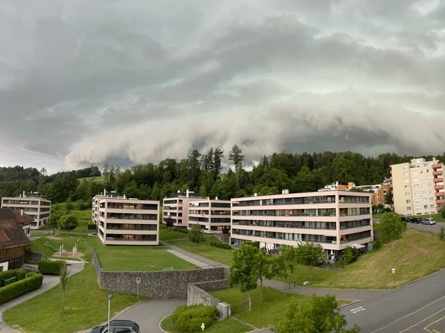 Die Superzelle über einem Wald.