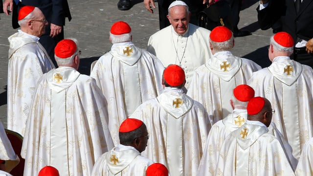 Der Papst begrüsst eine Gruppe von Bischöfen.