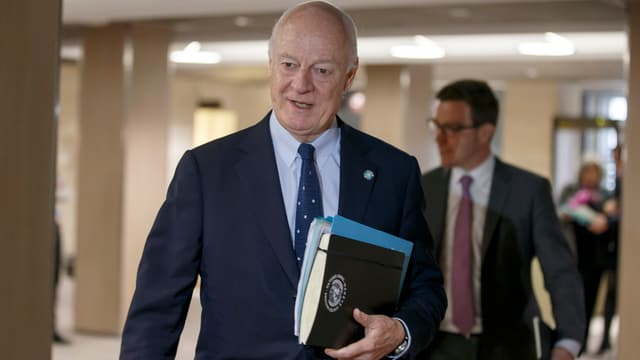 UNO-VErmittler Staffan de Mistura am Montag auf dem Weg zu einem Gespräch mit der syrischen Regierung