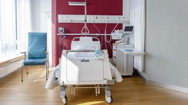 Hospital bed in single room.