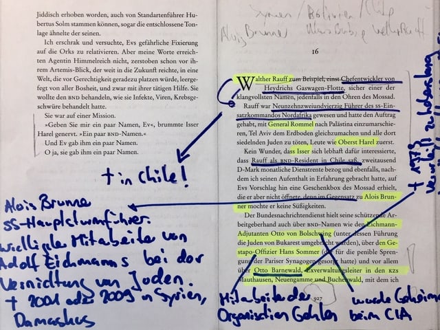 Ausschnitt aus dem Buch «Das kalte Blut» von Chris Kraus mit Notizen von Annette König.