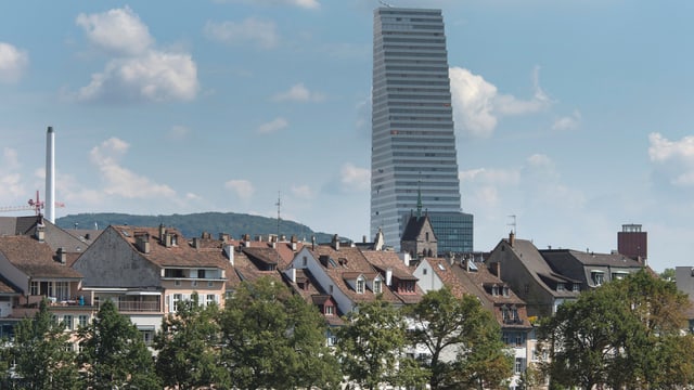 Ein Blick auf den Roche-Turm aus der Ferne