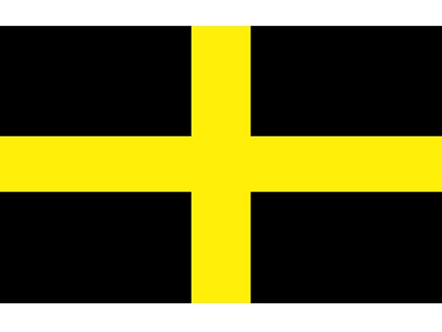 Schwarze Flagge mit goldenem Kreuz