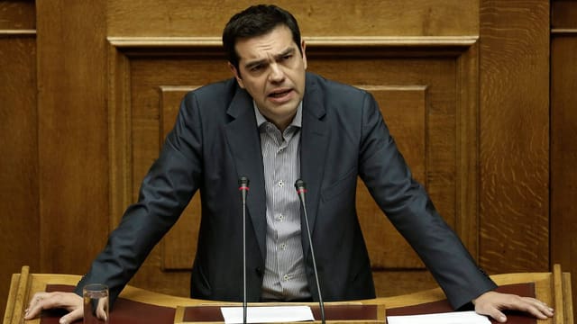 Der griechische Premier Alexis Tsipras während einer Rede im Parlament 