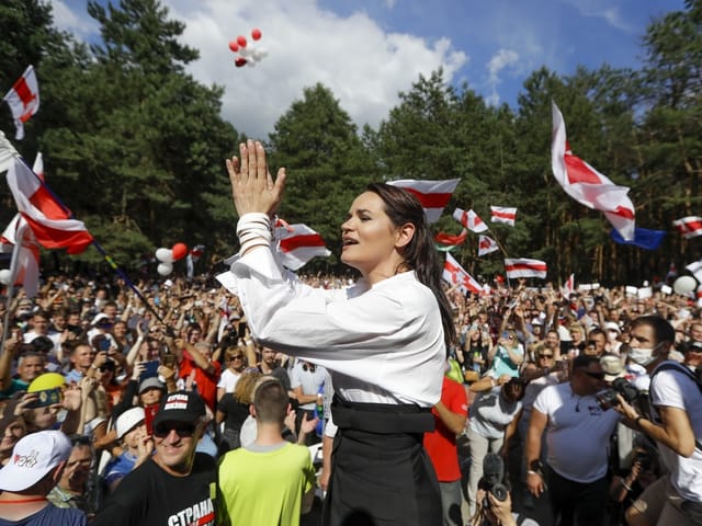 Tichanowskaja bei den Protesten 2020 in Minsk.