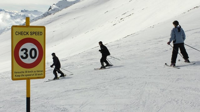 Geschwindigkeitschild auf Skipiste