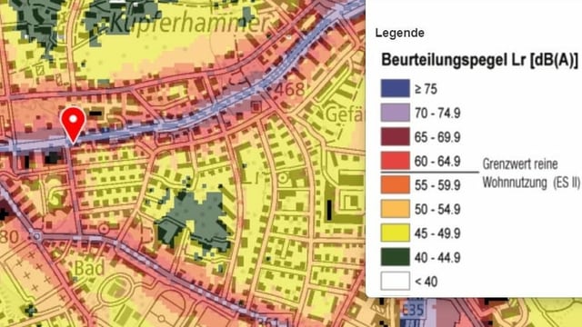 Federal noise map section of Luzernerstrasse in Kriens.