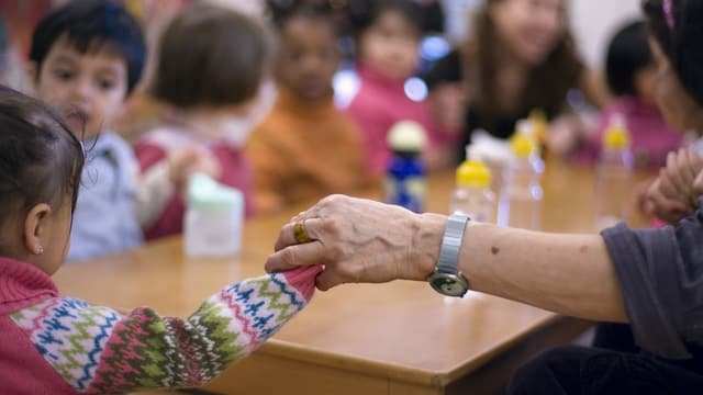 Erwachsene Person hält Kind an der Hand