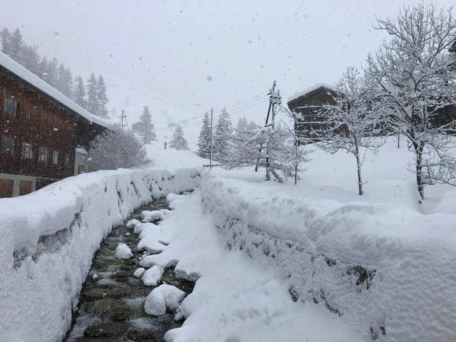 Snow covered stream in Goms.