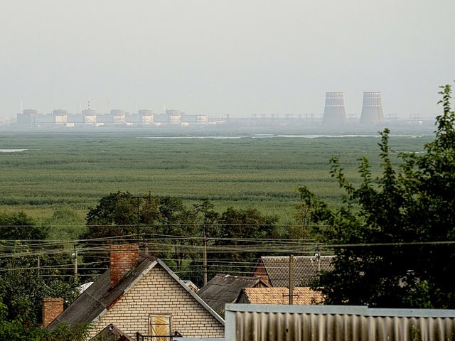 Blick auf die Silhouette der Stadt Saporischja.