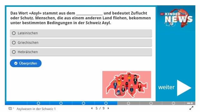 Eine Frage aus dem Quiz mit Multiple-Choice Antwortmöglichkeiten.