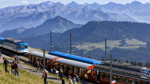 Bild der Rigibahn. Am Horizont die Berge.