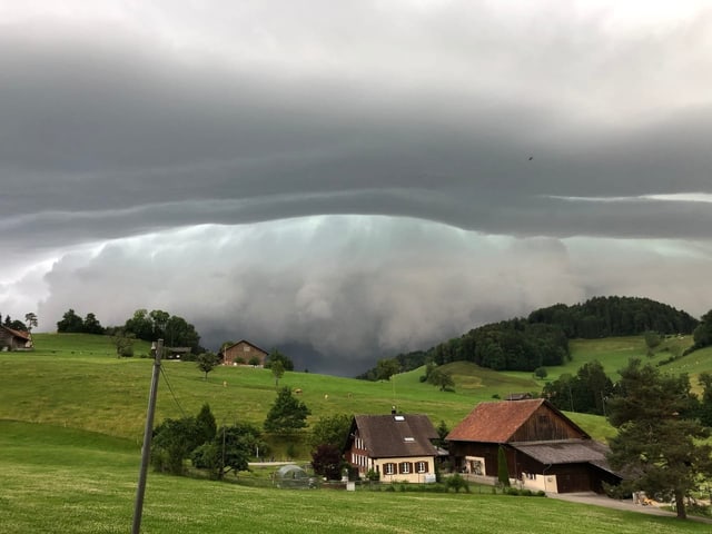 Die Superzelle über einem Wald.