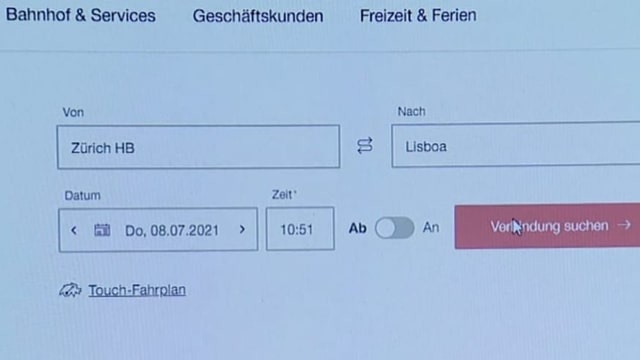 Blick auf die Website sbb.ch