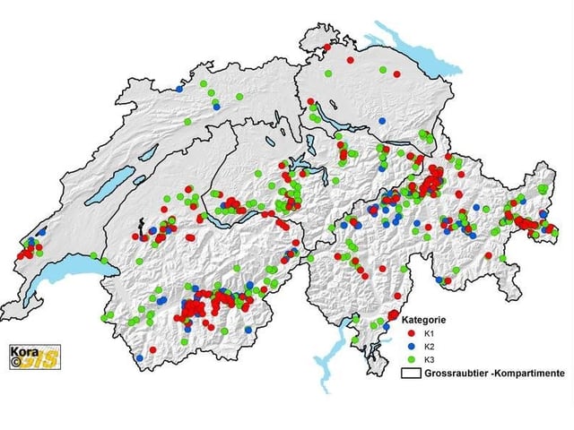 Wolfsnachweise in der Schweiz Januar-Dezember 2017 