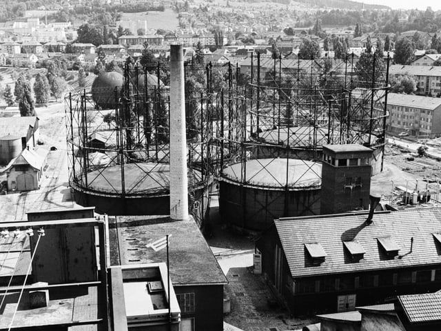 Schwarzweissfoto Rückbau Gaswerk