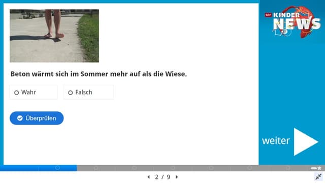 Screenshot einer Quiz-Frage aus dem Quiz zu den «SRF Kinder-News.