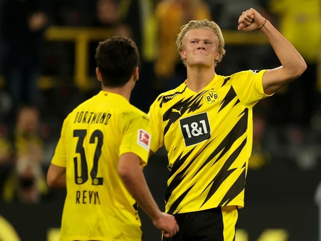 The 20-year-old Norwegian scores two goals in the first Bundesliga game. 