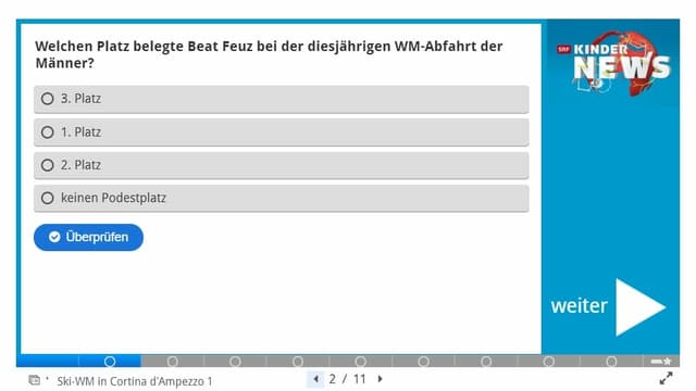 Eine Frage aus dem Quiz mit Multiple-Choice Antwortmöglichkeiten.