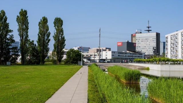 Bild vom SRF-Hochhaus und Studio 1 am Leutschenbach in Zürich.