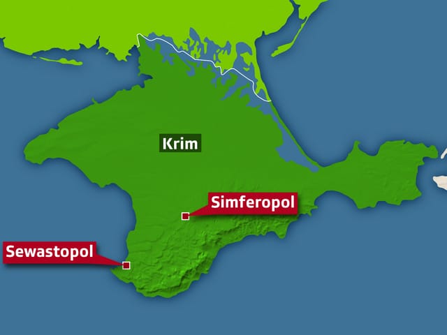 Karte mit Simferopol und Sewastopol.