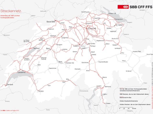 Das Streckennetz der SBB auf einer Karte der SBB. (SBB)