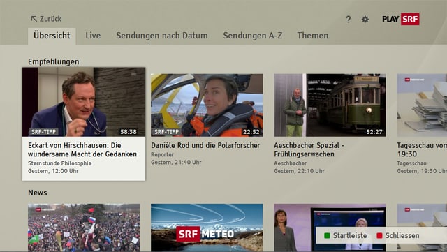 Ausschnitt SRF HbbTV-Angebot