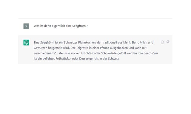 Automatisierte Text-Antwort auf die Frage, was eine Seegfrörni ist.