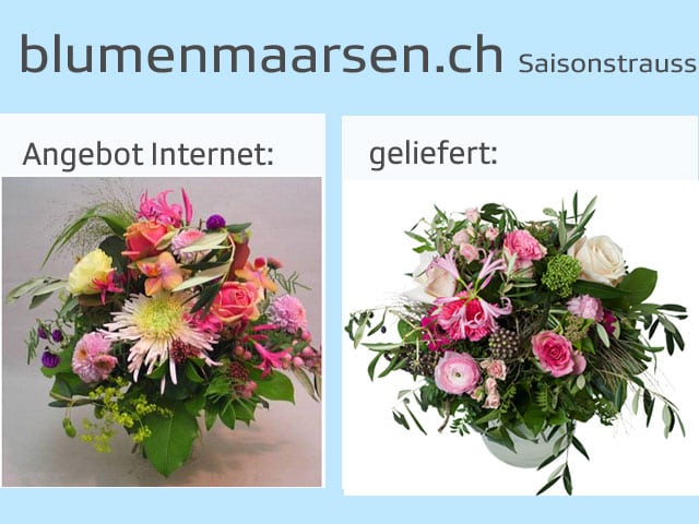 Vergleich Blumensträusse Angebot und tatsächliche LIeferung.