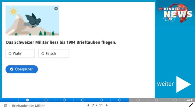 Screenshot einer Quiz-Frage aus dem Quiz zu den Kinder-News.