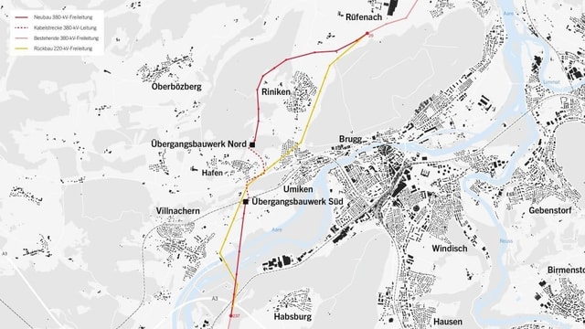 Karte mit Standorten der Leitungen.