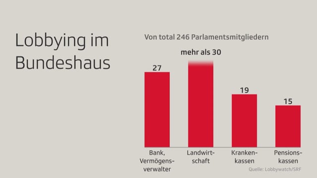 Ein Balkendiagram, dass Lobbying im Bundeshaus nach Lobbygruppen aufschlüsselt.