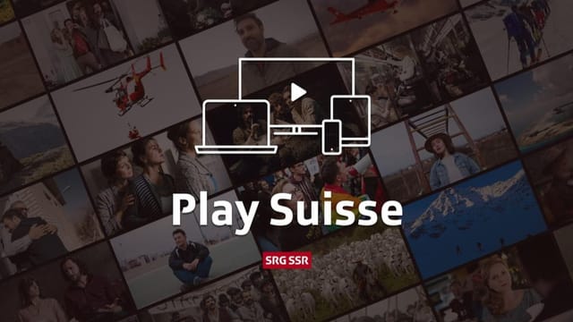 Im Hintergrund abgedunkelt eine Bilderauswahl von verschiedenen Filmen und Serien. Im Vordergrund: Play Suisse.