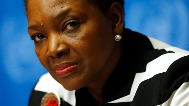 UN-Nothilfekoordinatorin Valerie Amos vor Journalisten am UN-Hauptsitz in New York.